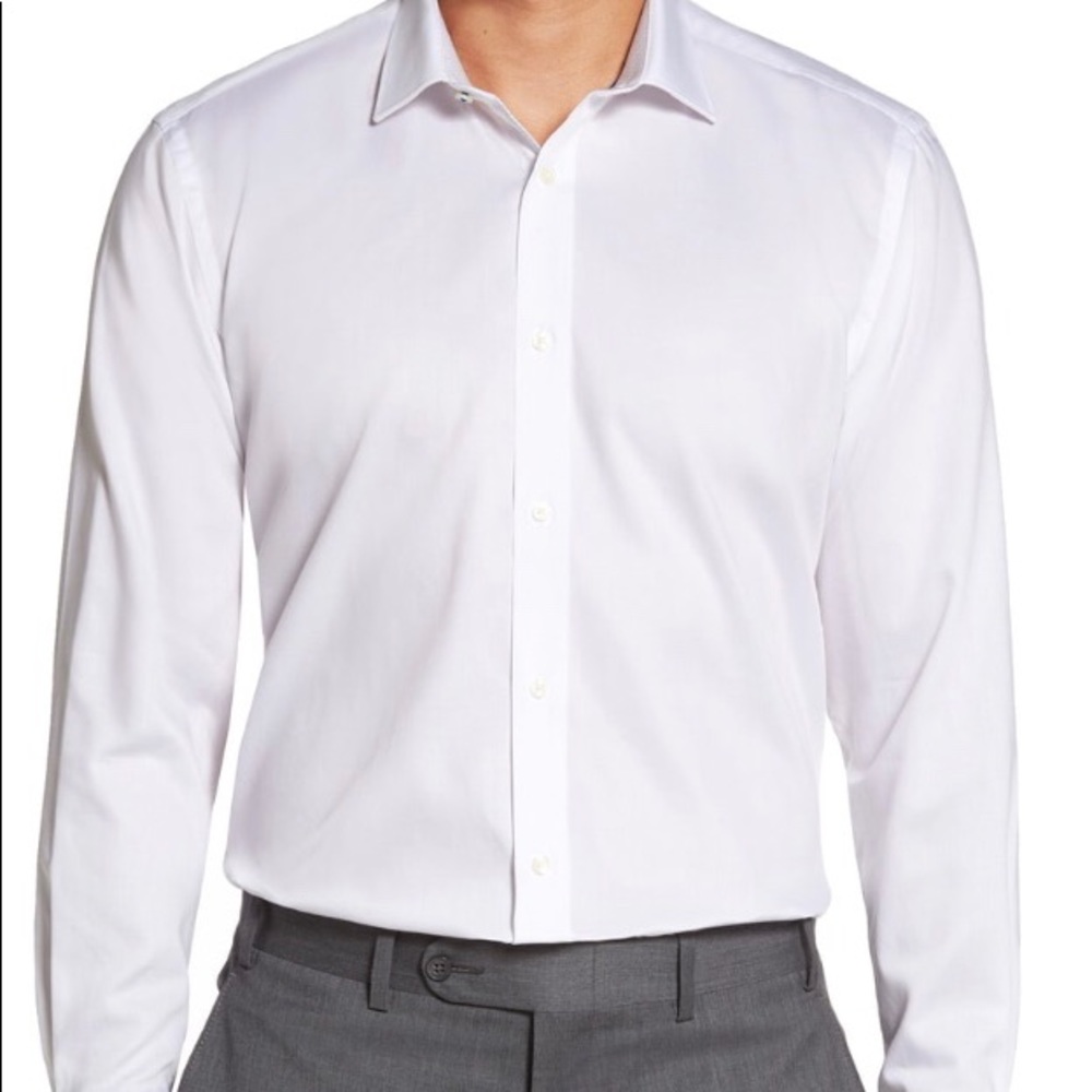 Ted Baker White Caramor Trim Fit Solid Dress Shirt